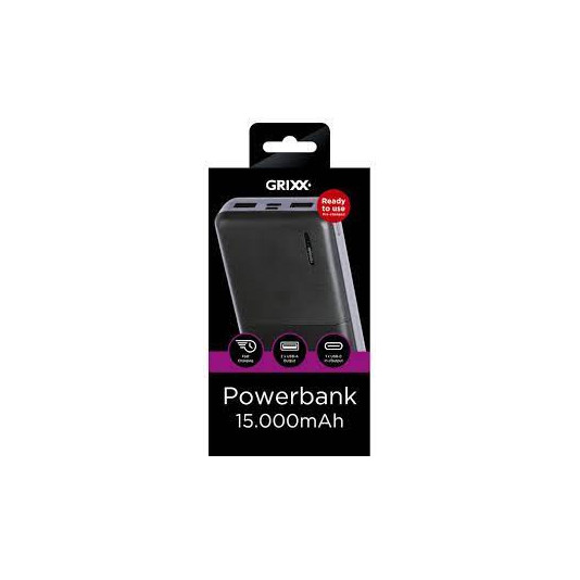 Павербанк 15000mAh Grixx Black