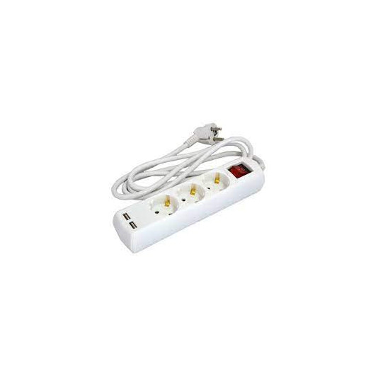 Подовжувач GRUNHELM 3 гнізда з/з + USB 2 м