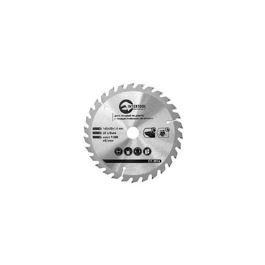 Диск пильний по дереву INTERTOOL СТ-3016, 160 х 20 х 30Т