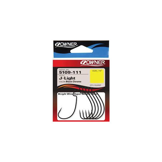 Гачки Owner J-Light Worm Hook 5109 №4/0 (5 шт/уп) Black chrome