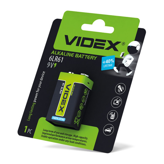 Батарейки VIDEX лужна 6LR61/9v