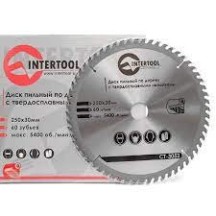 ► Диск пильний по дереву INTERTOOL 250 х 30 х 60Т • Краща ціна в Борисполі, Воронькові • Купити в магазині ПРО100БУД