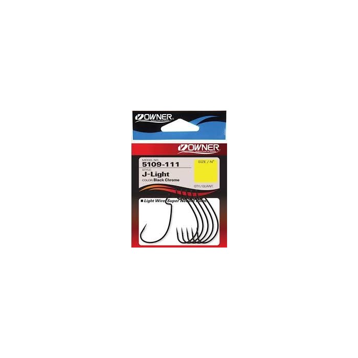 Гачки Owner J-Light Worm Hook 5109 №4/0 (5 шт/уп) Black chrome