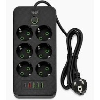 Подовжувач 2м на 6 розеток з USB з вимикачем EU250U-2м